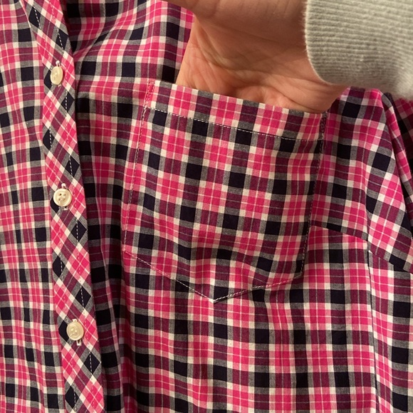 NWOT Talbots Plaid Blouse Pink Black White Button Down Roll up Sleeves WM SZ L - Picture 6 of 12
